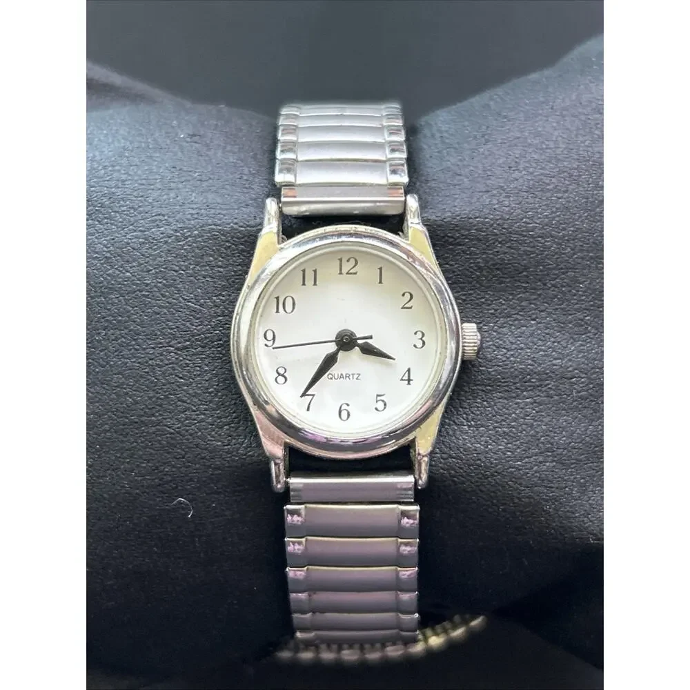 Silver Tone White Dial Women’s Stretch Band Quartz Watch